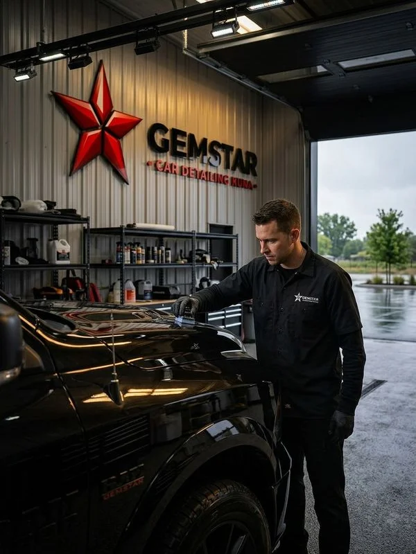 Gemstar Mobile Detail technician performing paint correction at 941 E Limestone Street Kuna shop