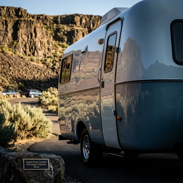 RV gel coat restoration near Swan Falls Dam on the Snake River in Kuna